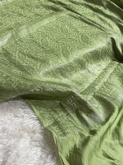 Light Green Shade Flower Boota Pure Caramel Mango Silk Saree CS-17