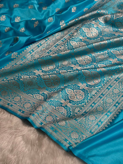Firozi Shades Floral Border Boota Mashru Silk Saree MS66