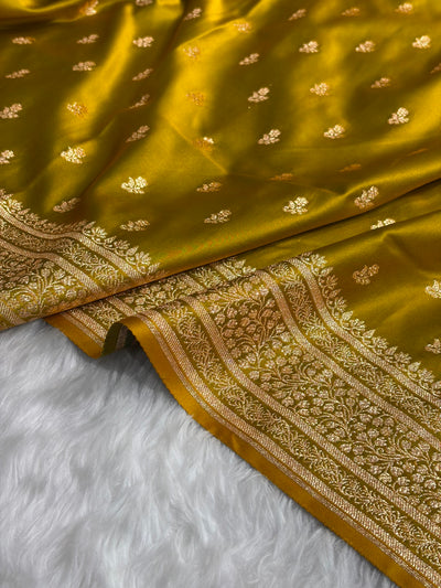 Banarasi Satin Katan Saree With Boota in Liril Mehendi Shades SK89