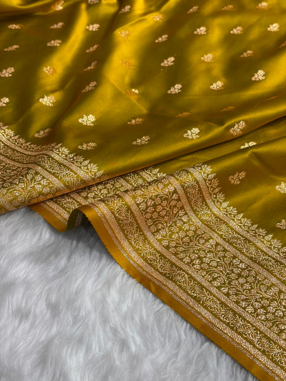 Banarasi Satin Katan Saree With Boota in Liril Mehendi Shades SK89