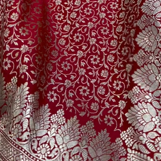 Red Brocade Mashru Silk