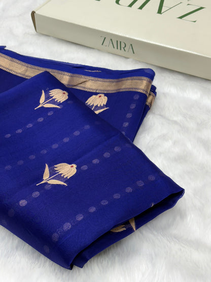 Pure Organza Violet Floral Meena Banarasi Silk Saree PO-02