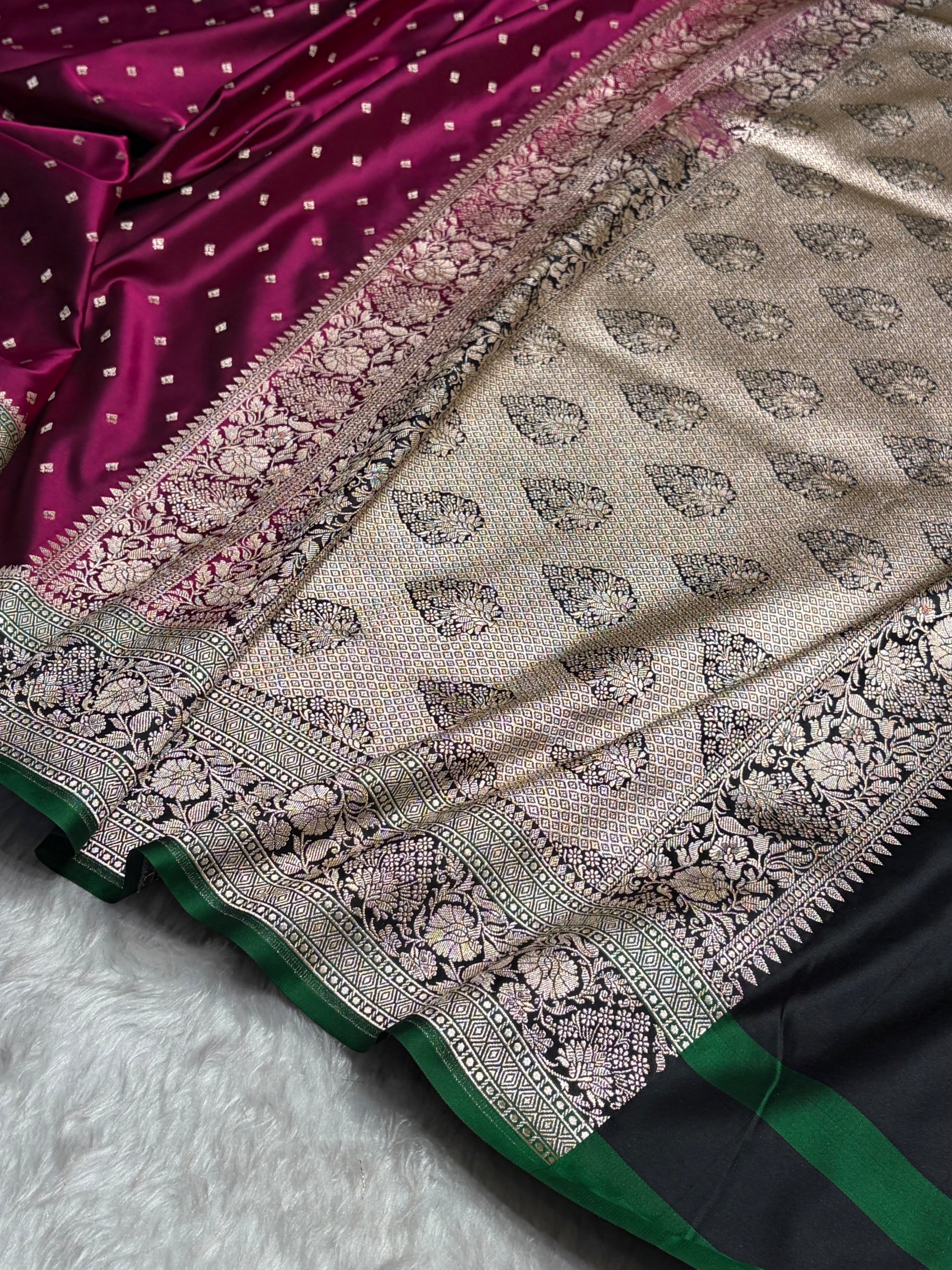 Wine With Black Floral Border Mashru Silk Saree MSM-99