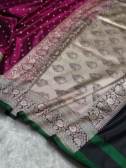 Wine With Black Floral Border Mashru Silk Saree MSM-99