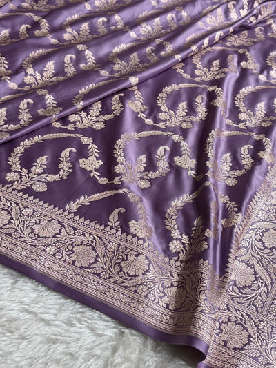 Lavender Shades Banarasi With Floral Jaal Pattern Mashru Silk Saree MSM-132