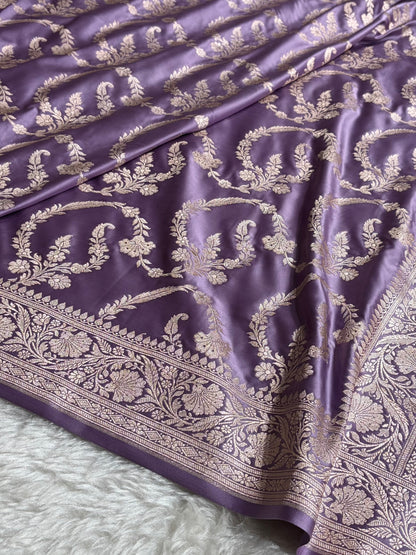 Lavender Shades Banarasi With Floral Jaal Pattern Mashru Silk Saree MSM-132