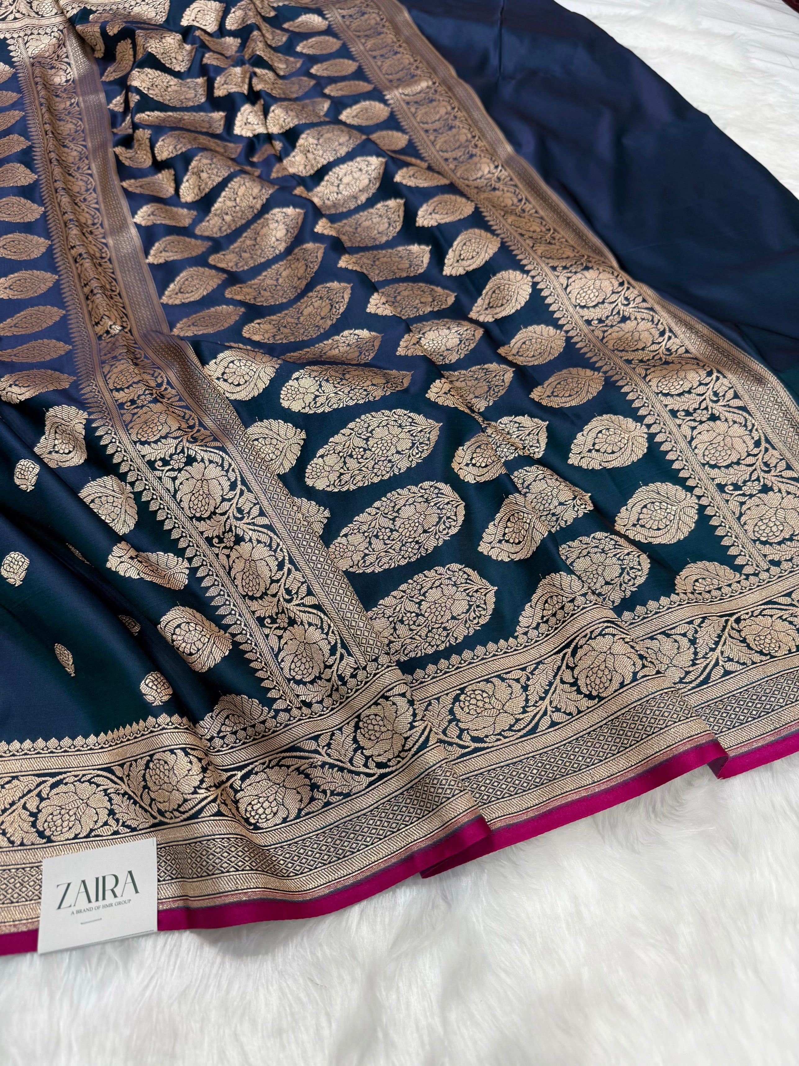 German Blue Floral Boota Mashru Silk Saree MSM 77