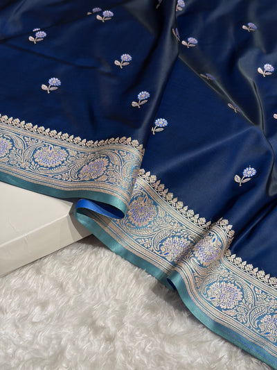 German Blue / Sky Blue Shades Banarasi Booti Pattern Mashru Silk Saree MSM-137