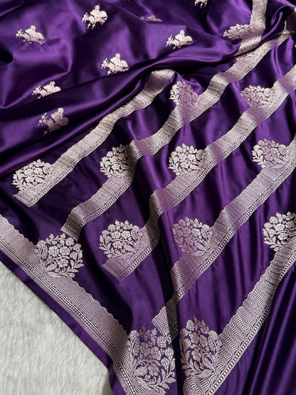 Bridal Banarasi Purple Shades Floral Mashru Silk Saree MCS87