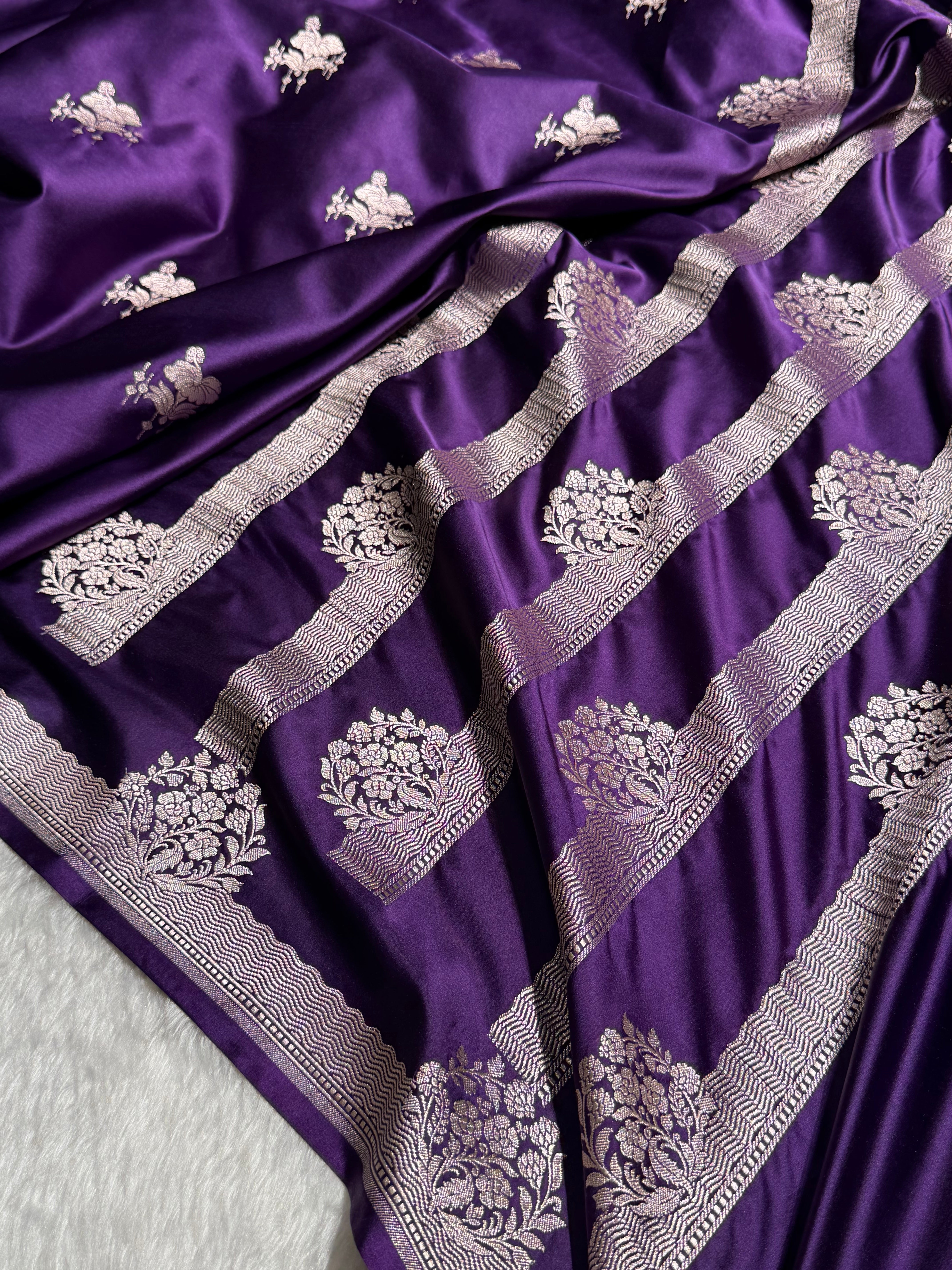 Bridal Banarasi Purple Shades Floral Mashru Silk Saree MCS87