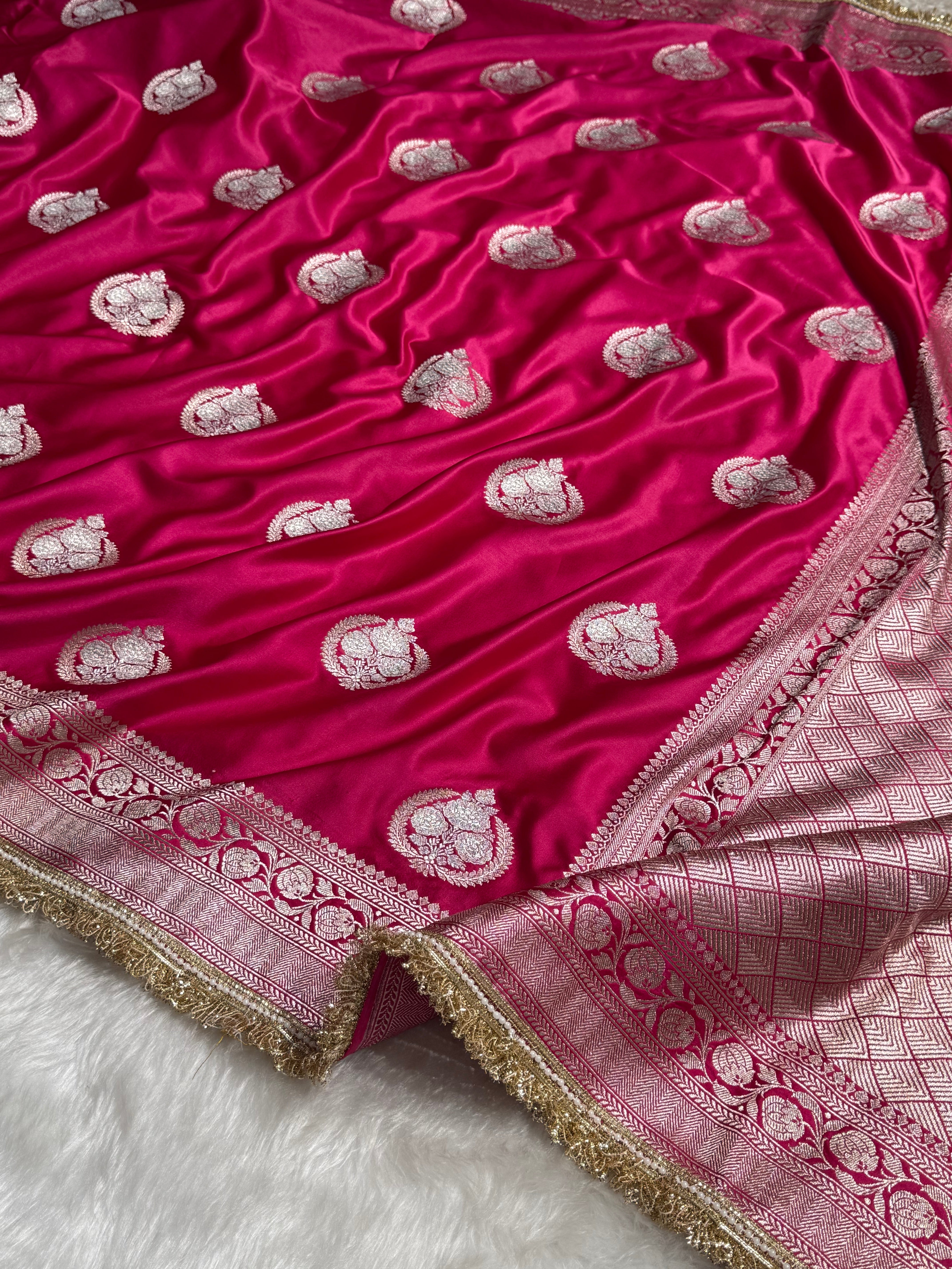 Rani Minakari Boota Mashru Silk Saree With Gota Patti