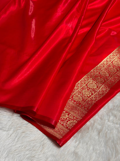 Red Shades Banarasi Satin Silk Saree SS34
