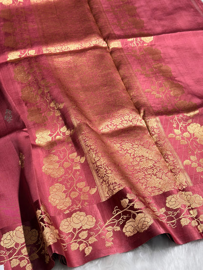 Dusty Peach Shades Meena Boota Handwoven Raw Mango Silk RM-26