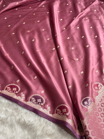 Banarasi Mauve Shades With Minakari Floral Mashru Silk Saree MCS91