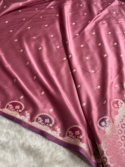 Banarasi Mauve Shades With Minakari Floral Mashru Silk Saree MCS91