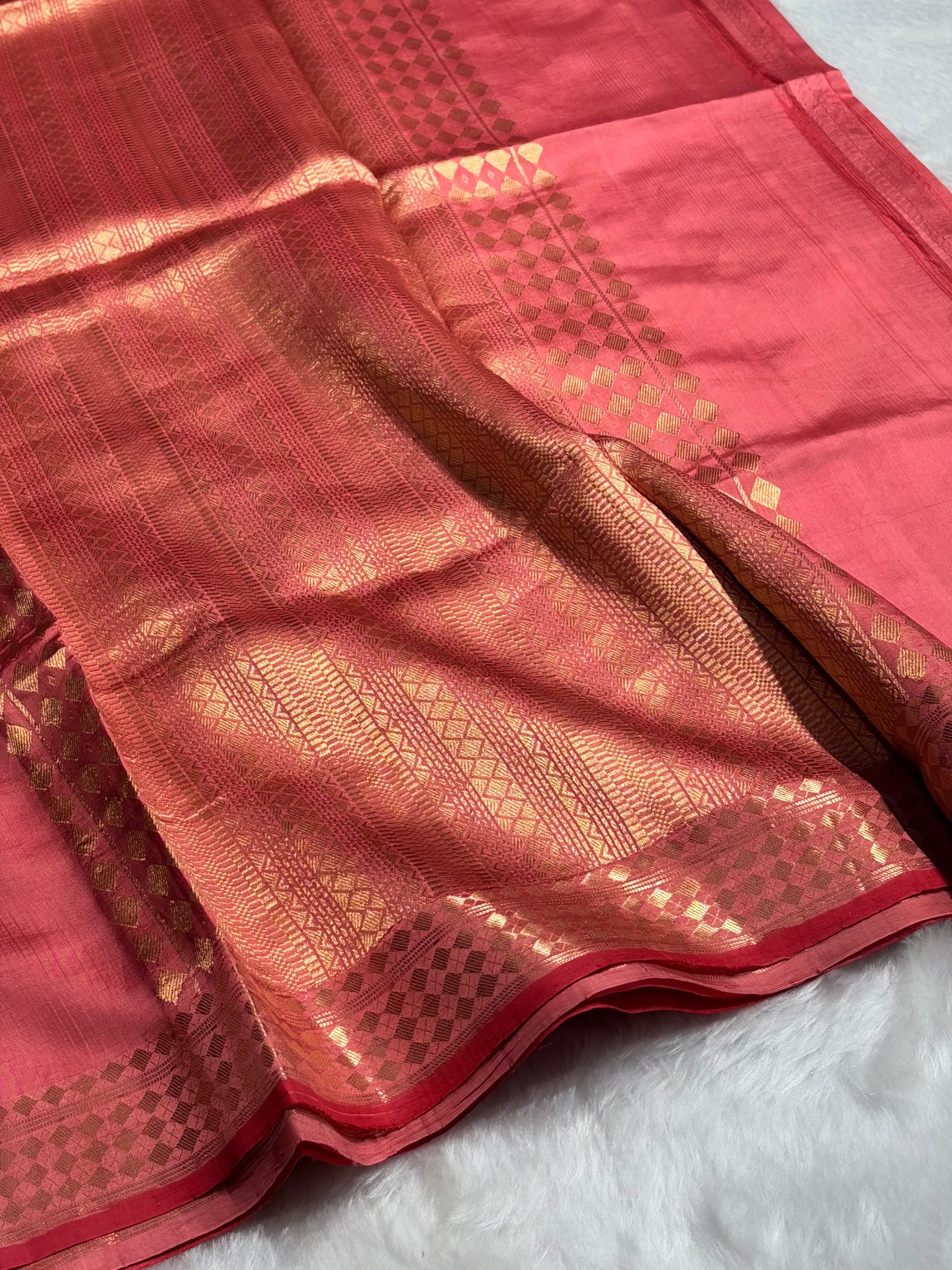 Dusty Peach Shades Meena Boota Handwoven Pure Raw Mango Silk RM-02