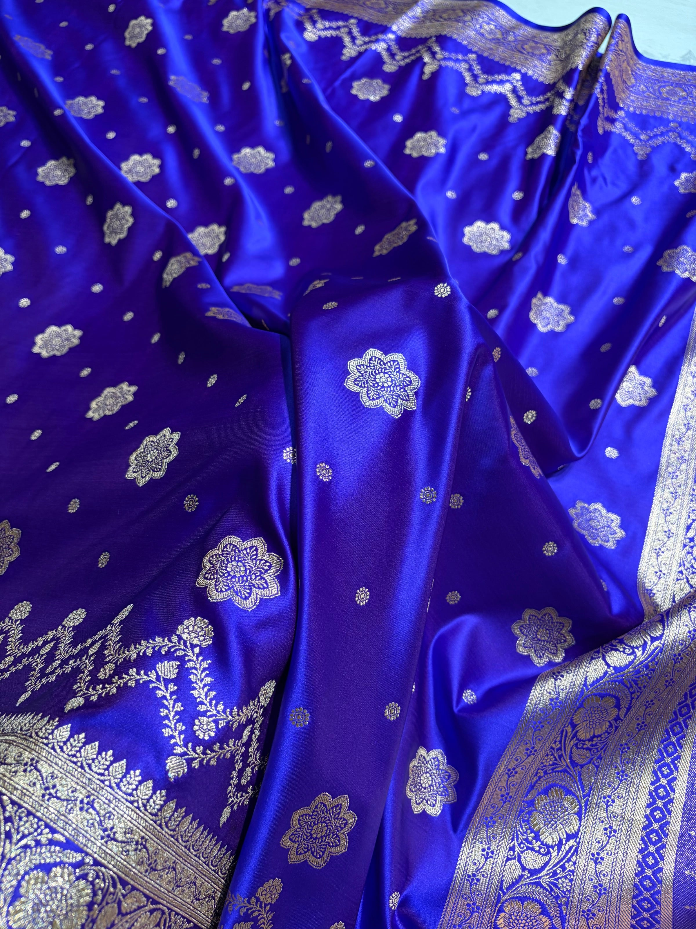 Banarasi Satin Katan Saree Floral Boota Pattern in Royal Purple Shades SK146