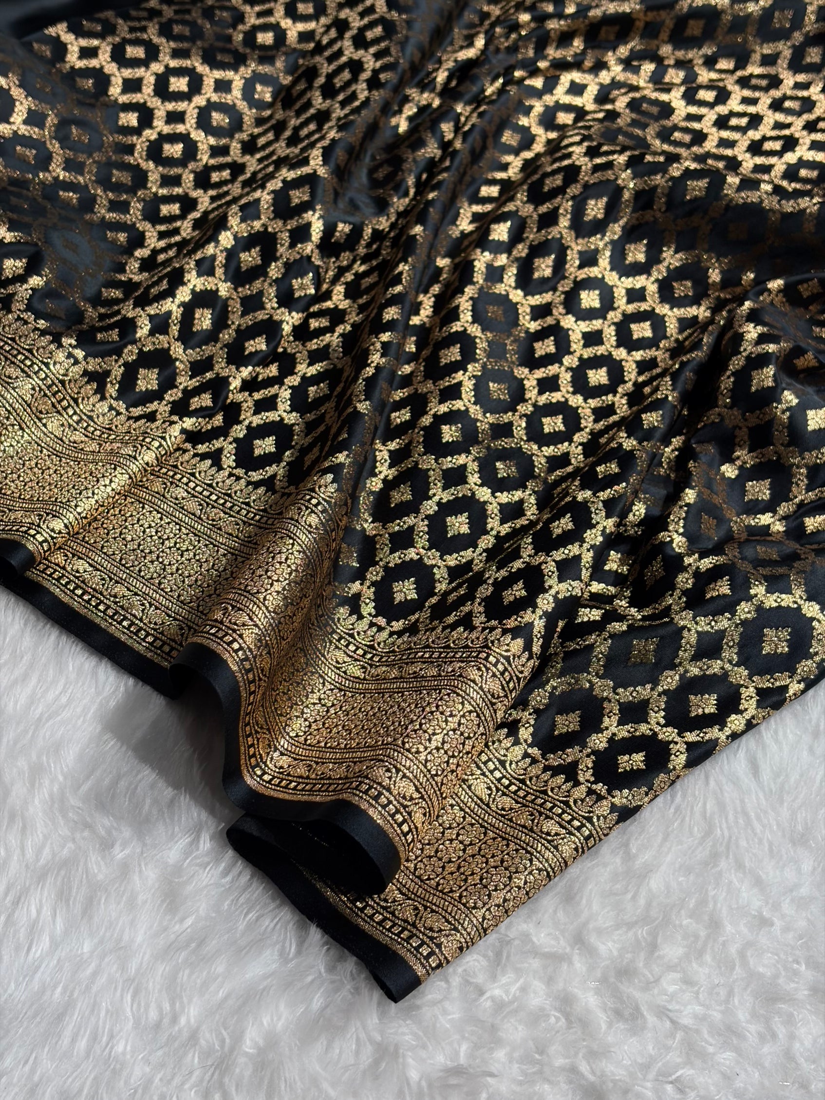 Dark Garnet With Black Horizontal Strips Floral Border & Brocade Blouse Mashru Silk Saree MSM-84