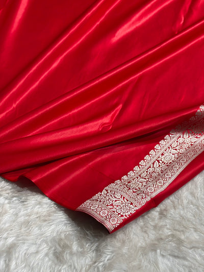 Red Shades Banarasi With Floral Border Mashru Silk Saree MSM-127
