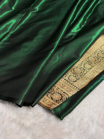 Ultra Light Weight Satin Silk Jaal in Dark Bottle Green Shades SS13