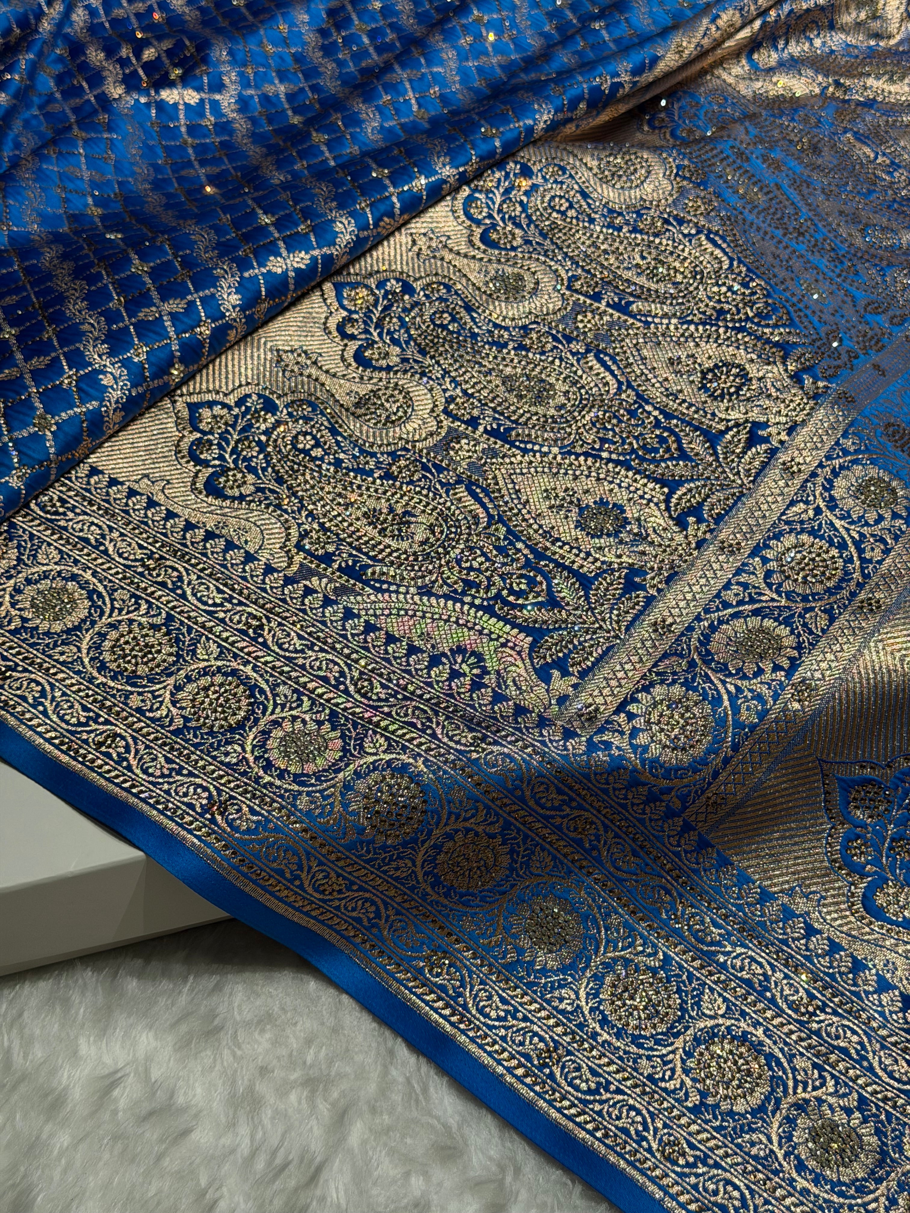 Firozy Banarasi Brocade With Swarovski Work Soft Katan Silk Saree - BSK44