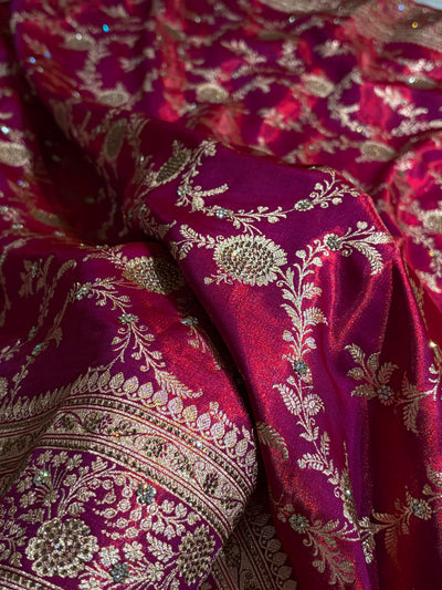 Light Weight Reddish Magenta Satin Silk Saree with Swarovski work BSS14