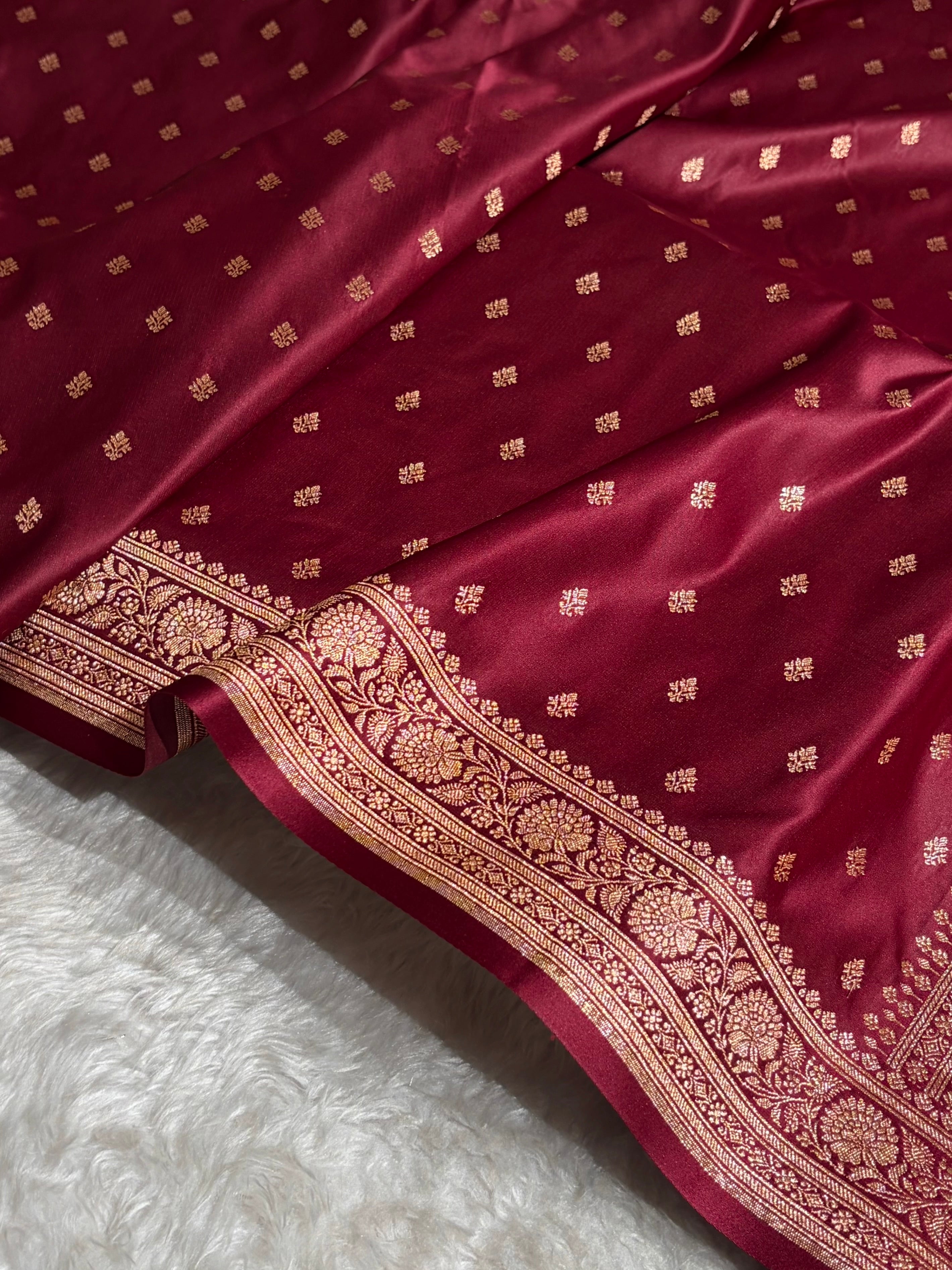 Banarasi Boota Katan Silk Saree In Garnet Shades SK03