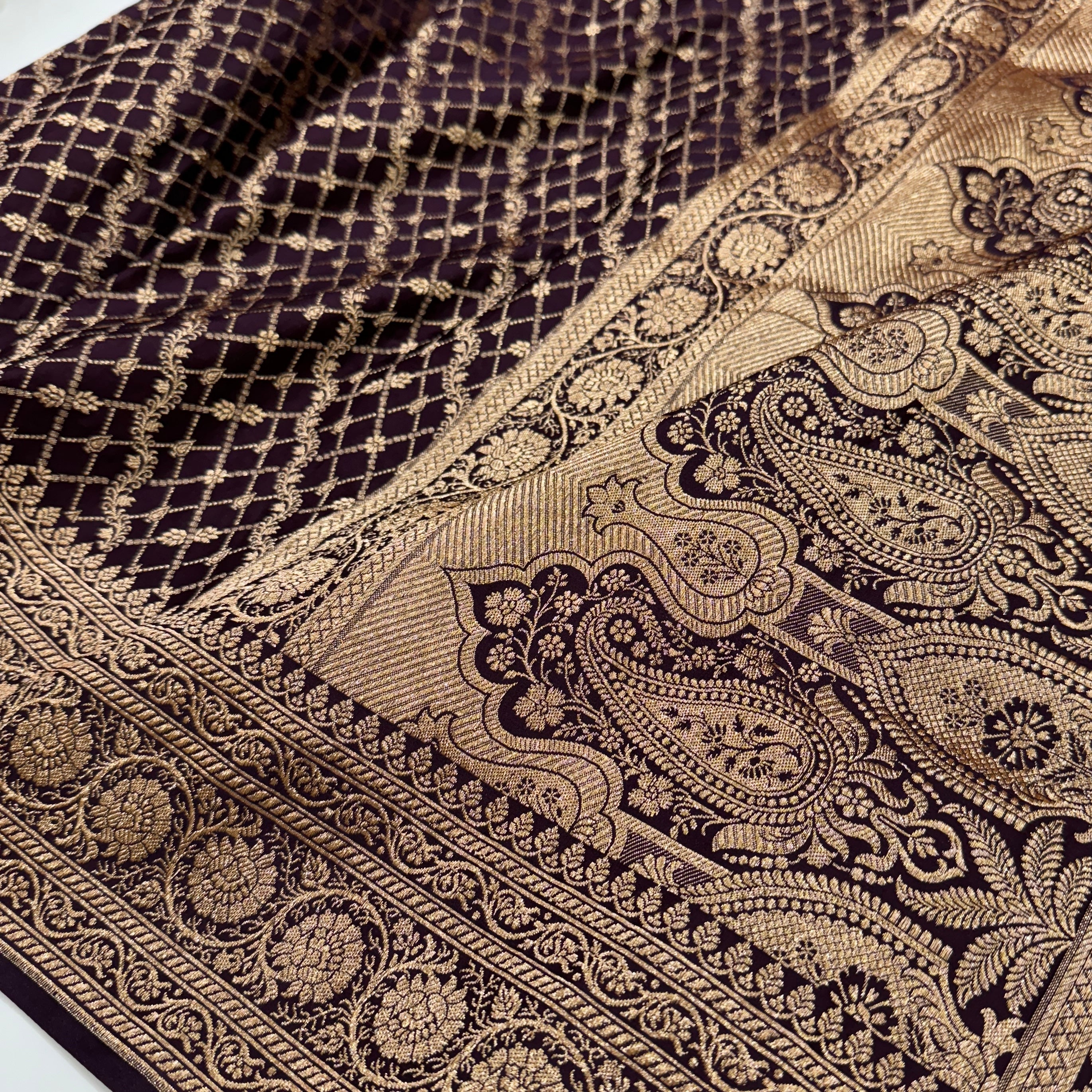 Chocolate Gold Banarasi Brocade Soft Katan Silk Saree