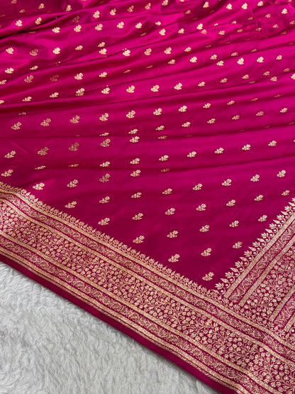 Banarasi Satin Katan Saree With Boota in Rani Shades SK89