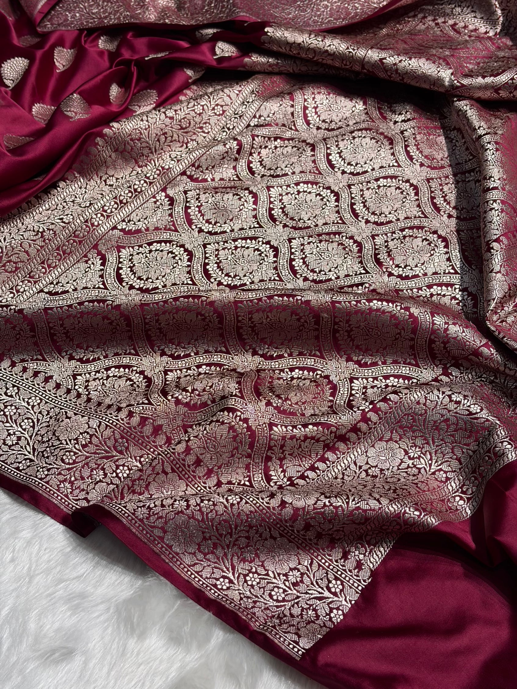 Garnet Tree Boota Mashru Silk Saree