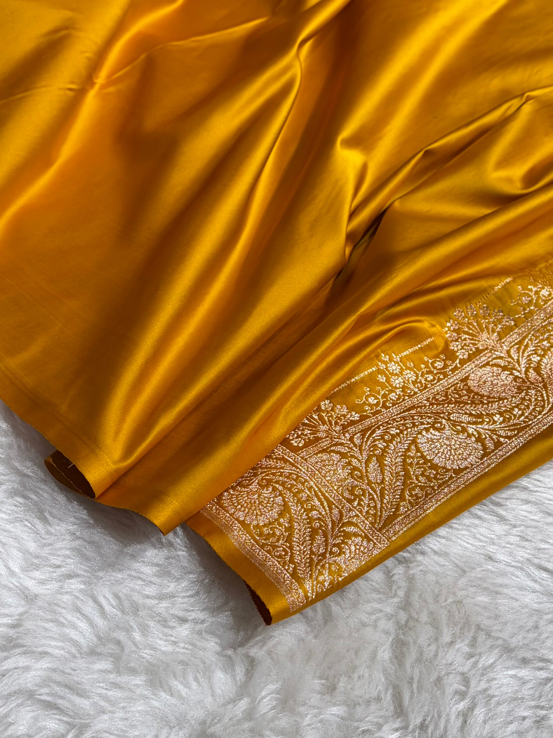 Banarasi Satin Katan Saree Booti PatterIn Mustard Shades SK135