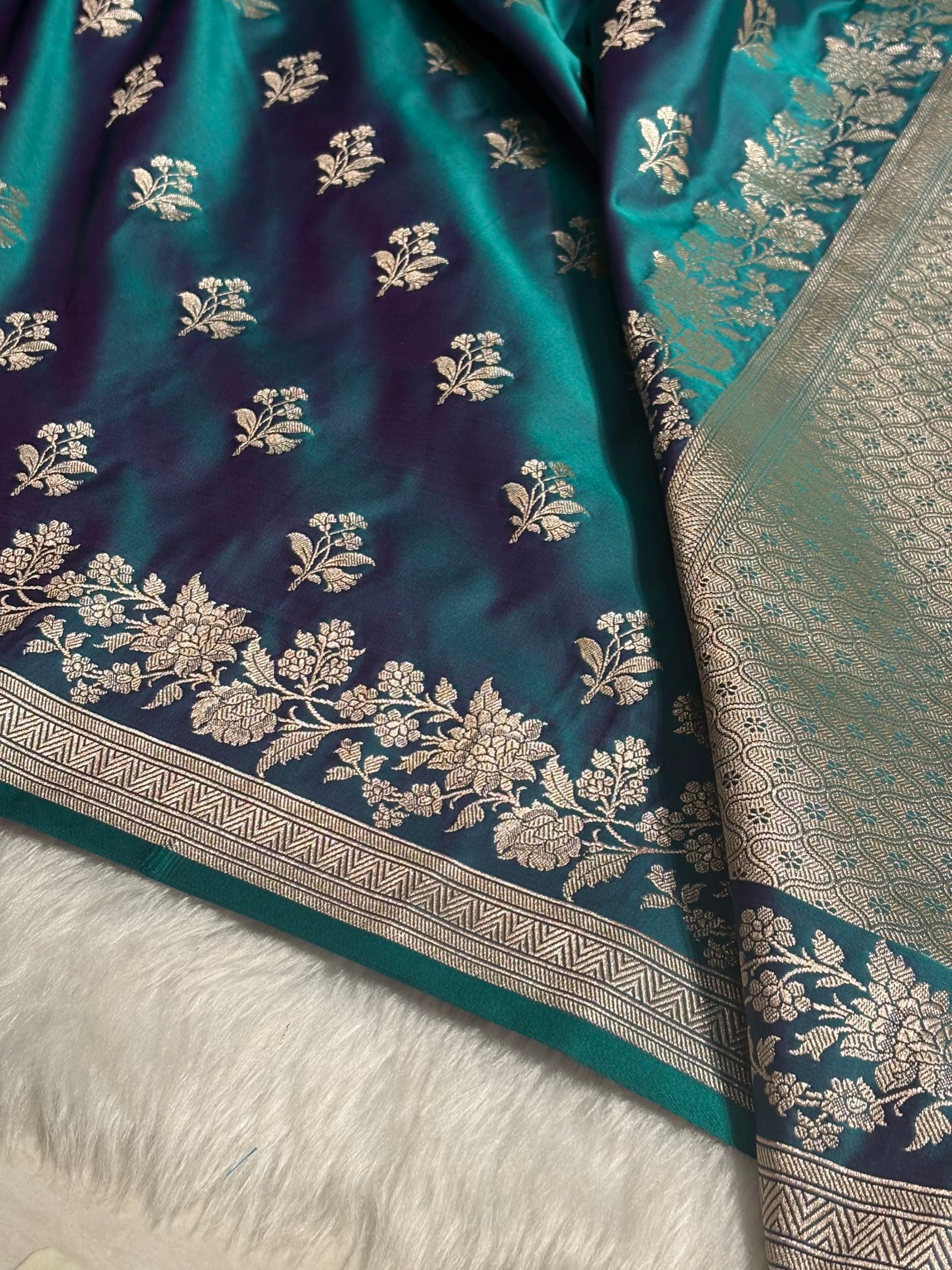 Peacock Shades Floral Boota Mashru Silk Saree MSM-58