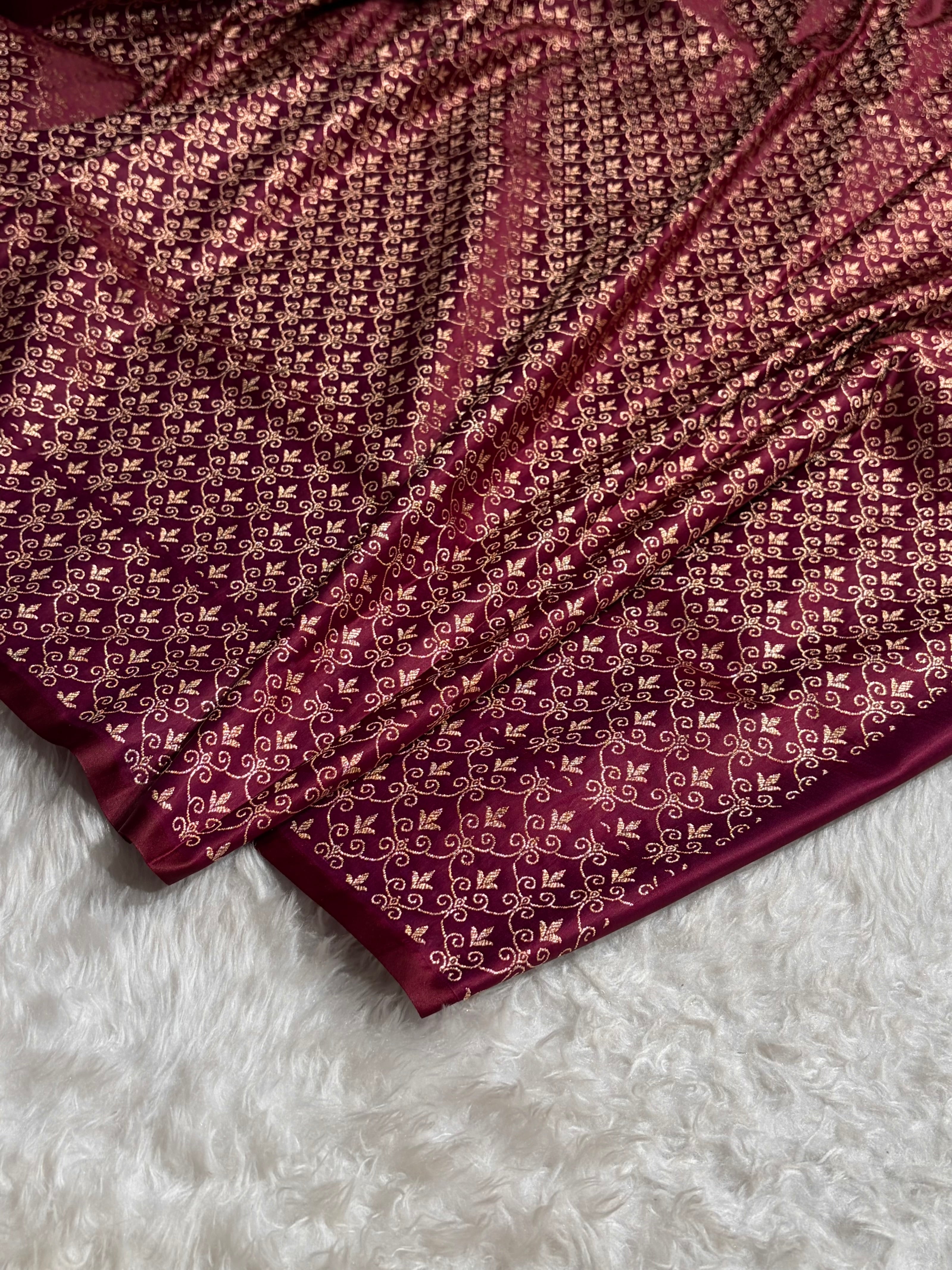Magentic Red Shades Banarasi With Floral Border Mashru Silk Saree MSM-126