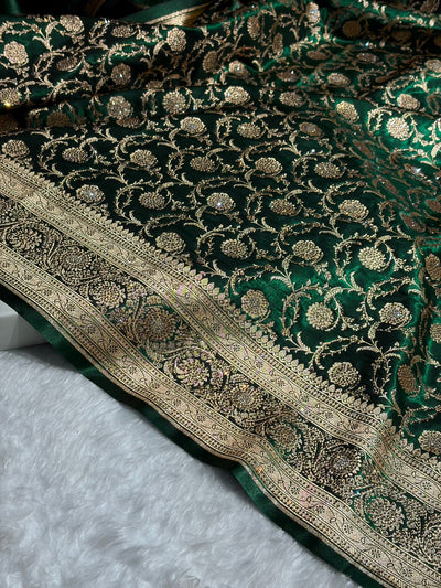 Banarasi Bridal Bottle Green  Jaal with Swarovski Stone BSS13 (E)