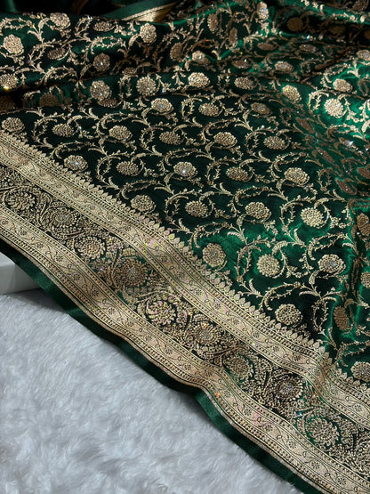 Banarasi Bridal Bottle Green  Jaal with Swarovski Stone BSS13 (E)