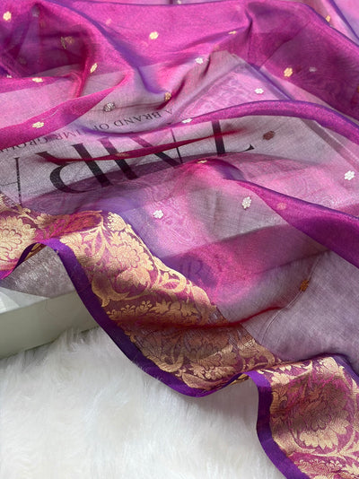 Cross Wine Bananasi Floral Shades Pure Tissue Silk Saree PT-42
