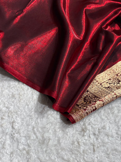 Maroon Shades Jaal Pattern Banarasi Satin Silk Saree SS43