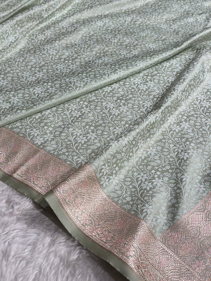 Light Pista Shades Tanchoi Motif Mashru Silk Saree MST-15