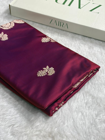 Reddish Purple Shades Banarasi Boota Pattern Floral Mashru Silk Saree MSM-110