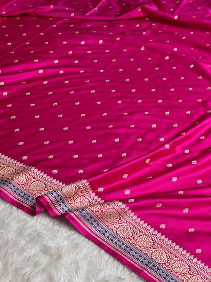 Rani Shades With Contrast Border Booti Mashru Silk Saree MS79
