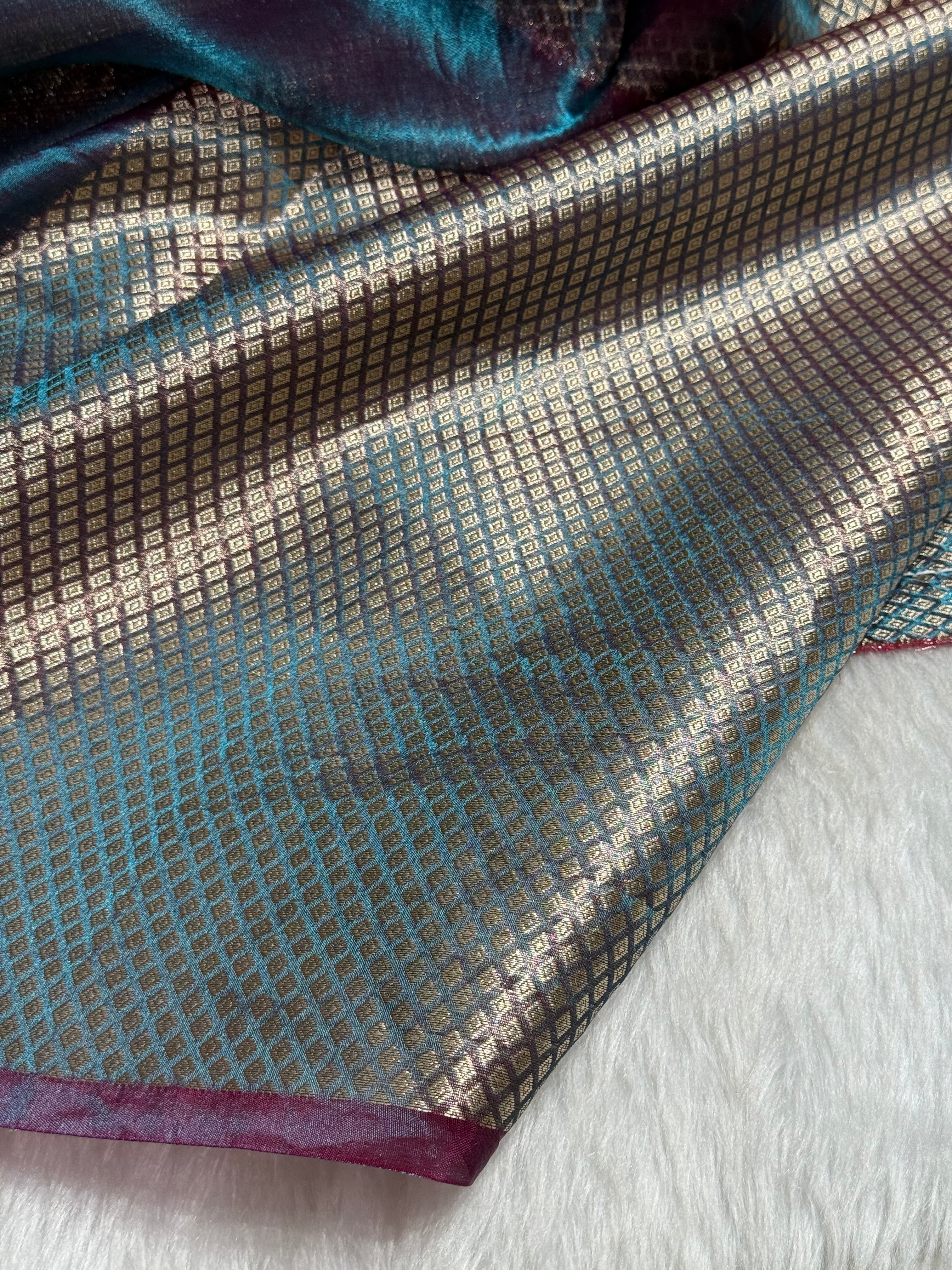 Purple Magenta Blue Shades Pure Tissue Silk Saree with Brocade Blouse PT-08
