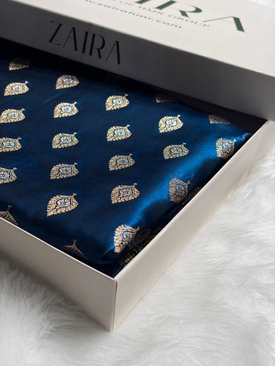 Banarasi German Blue Shades Minakari Booti Pattern Banarasi Satin Silk Saree SS60