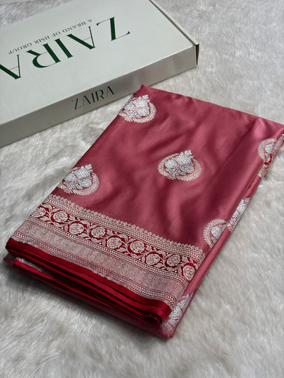 Baby Pink Minakari Boota Mashru Silk Saree MCS35