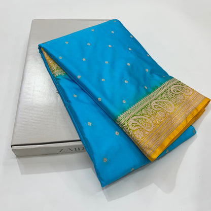 Blue -Yellow Combination Mashru Satin Booti