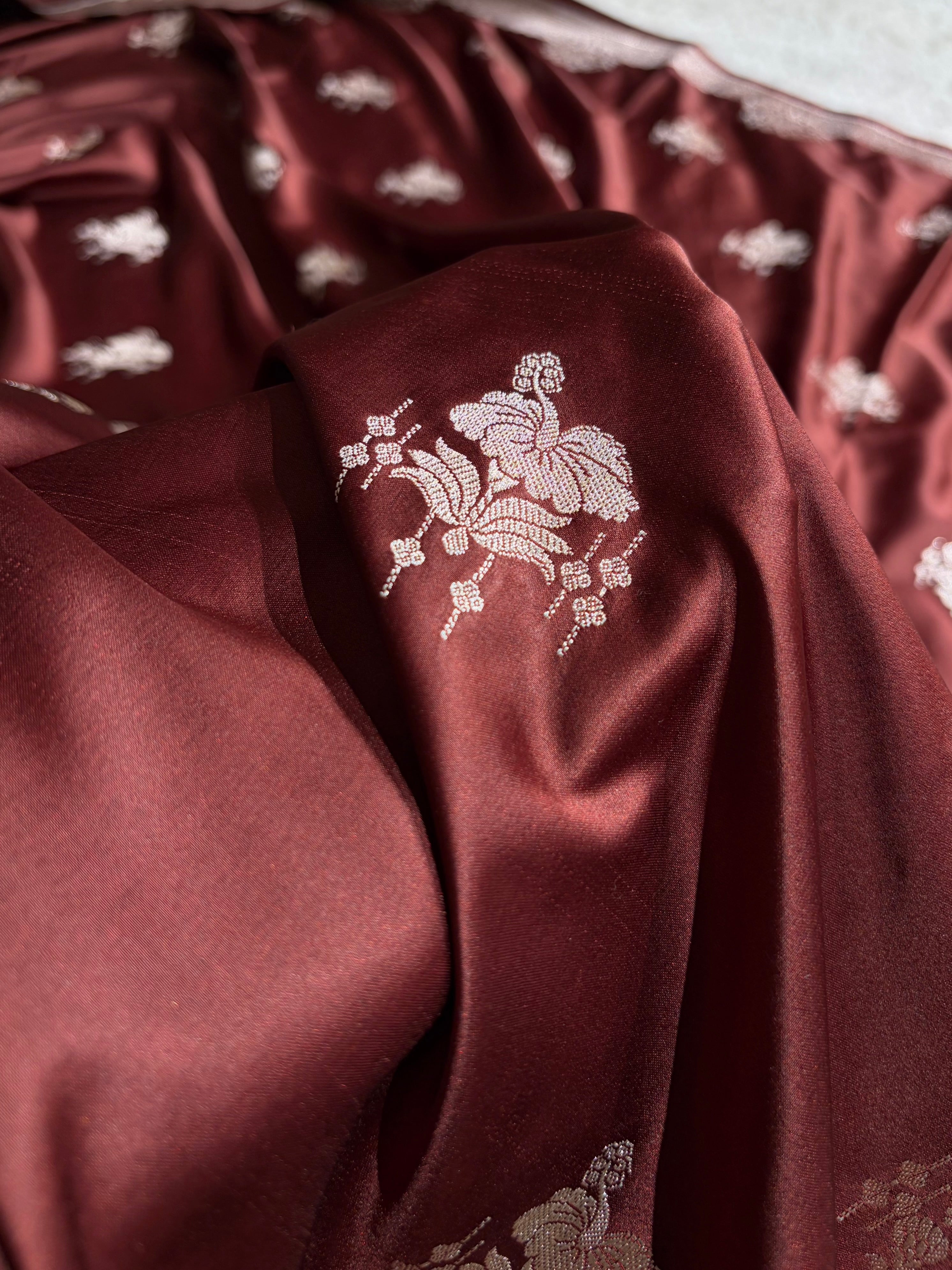 Banarasi Chocolate Shades Floral Mashru Silk Saree MS87