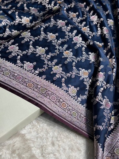 Purple Shades Banarasi Minakari Floral Jaal Mashru Silk Saree MCS28