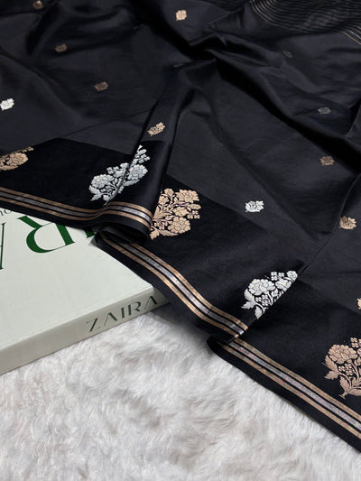 Black Shade Handwoven Kaduwa Pure Katan Paper Silk RM-01
