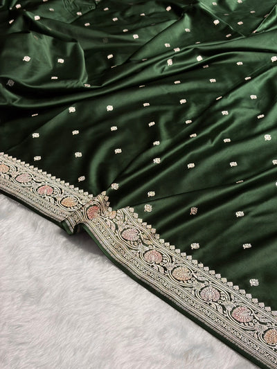 Banarasi Dark Bottle Green Minakari Booti Mashru Silk Saree MCS10