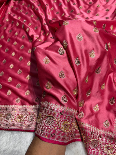 Banarasi Blush Baby Pink Shade Stone Zardozi Work Mashru Silk Boota BMCS17
