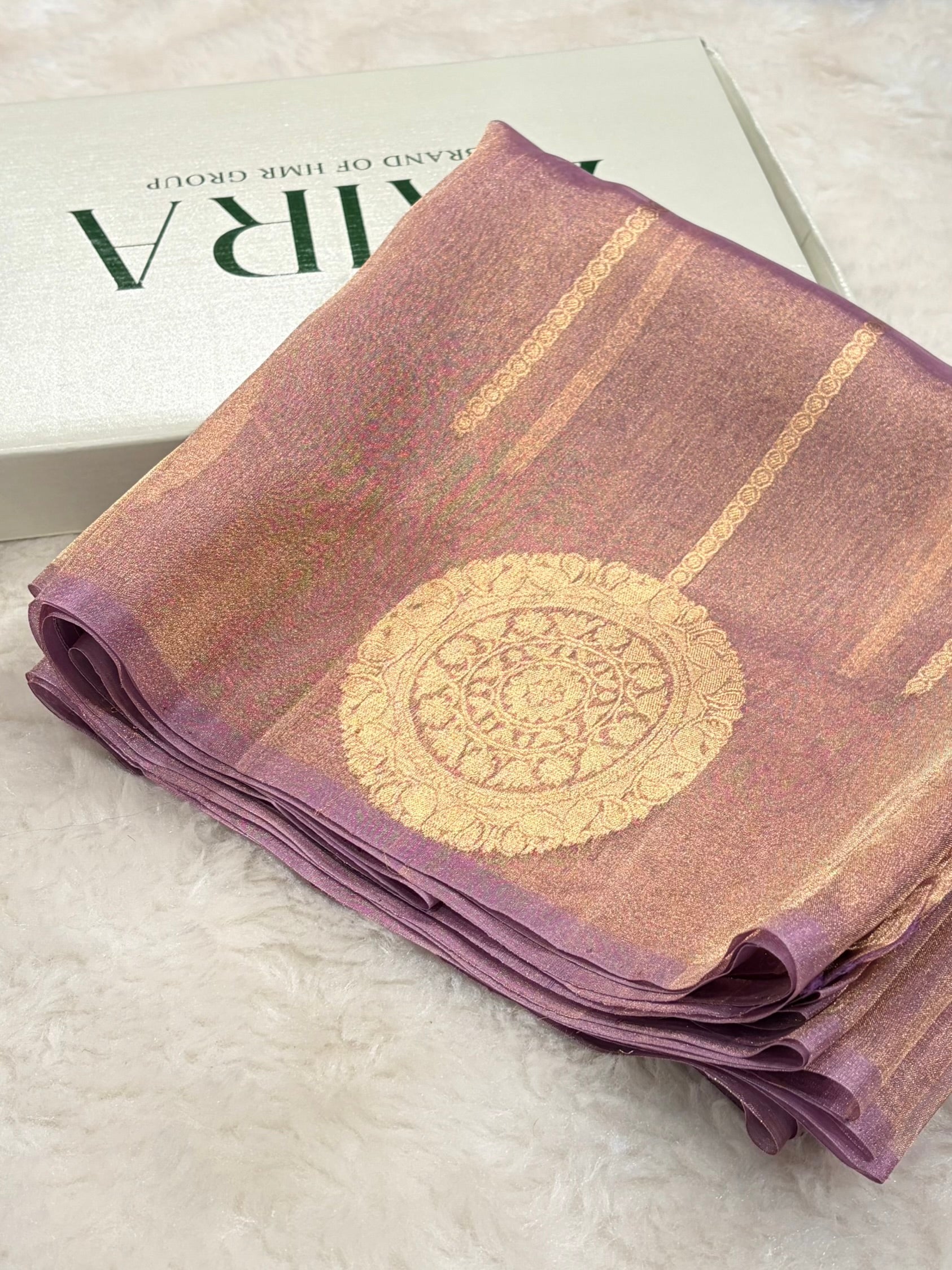 Pinkish Lavender Bananasi Floral Shades Pure Tissue Silk Saree PT-20